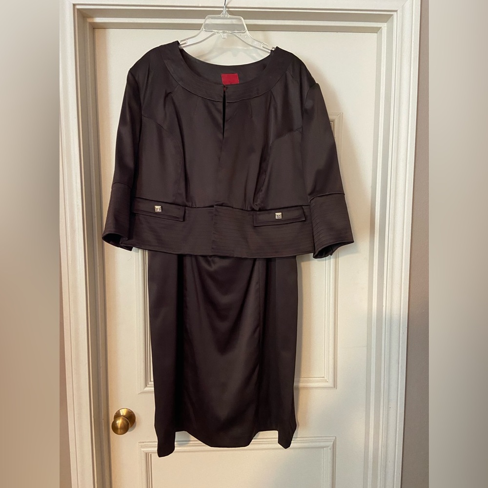 Brown 2 piece Evening Dress and Jacket with Rhinestone Buttons